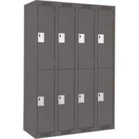 Clean Line Lockers, 2 -tier, Bank of 4, 48" x 18" x 72", Steel, Charcoal, Rivet (Assembled) O-Max
