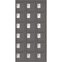 Clean Line Lockerette, 6 -tier, Bank of 3, 36" x 18" x 72", Steel, Charcoal, Rivet (Assembled) O-Max