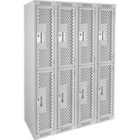 Clean Line Lockers, 2 -tier, Bank of 4, 48" x 15" x 72", Steel, Grey, Rivet (Assembled), Perforated O-Max