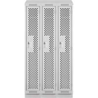 Clean Line Lockers, Bank of 3, 36" x 18" x 82", Steel, Grey, Rivet (Assembled), Perforated O-Max