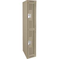Clean Line Lockers, 2 -tier, 12" x 15" x 72", Steel, Beige, Rivet (Assembled), Perforated O-Max