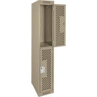 Clean Line Lockers, 2 -tier, 12" x 15" x 72", Steel, Beige, Rivet (Assembled), Perforated O-Max