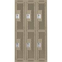 Clean Line Lockers, 2 -tier, Bank of 3, 36" x 15" x 72", Steel, Beige, Rivet (Assembled), Perforated O-Max