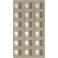 Assembled Lockerettes Clean Line Perforated Economy Lockers, 6 -tier, Bank of 3, 18" x 72" x 12", Steel O-Max