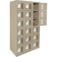 Assembled Lockerettes Clean Line Perforated Economy Lockers, 6 -tier, Bank of 3, 18" x 72" x 12", Steel O-Max