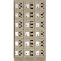 Assembled Lockerettes Clean Line Perforated Economy Lockers, 6 -tier, Bank of 3, 18" x 72" x 12", Steel O-Max