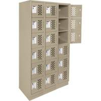 Assembled Lockerettes Clean Line Perforated Economy Lockers, 6 -tier, Bank of 3, 18" x 72" x 12", Steel O-Max