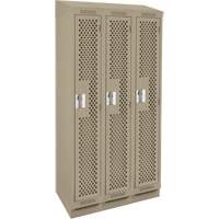 Clean Line Lockers, Bank of 3, 36" x 18" x 82", Steel, Beige, Rivet (Assembled), Perforated O-Max