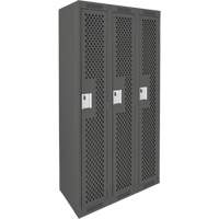 Clean Line Lockers, Bank of 3, 36" x 15" x 72", Steel, Charcoal, Rivet (Assembled), Perforated O-Max