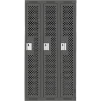 Clean Line Lockers, Bank of 3, 36" x 15" x 72", Steel, Charcoal, Rivet (Assembled), Perforated O-Max