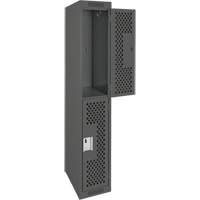 Clean Line Lockers, 2 -tier, 12" x 15" x 72", Steel, Charcoal, Rivet (Assembled), Perforated O-Max