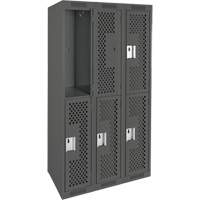 Clean Line Lockers, 2 -tier, Bank of 3, 36" x 15" x 72", Steel, Charcoal, Rivet (Assembled), Perforated O-Max