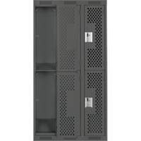 Clean Line Lockers, 2 -tier, Bank of 3, 36" x 15" x 72", Steel, Charcoal, Rivet (Assembled), Perforated O-Max
