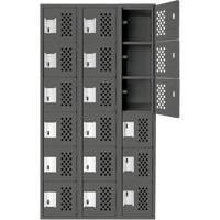 Assembled Lockerettes Clean Line Perforated Economy Lockers, 6 -tier, Bank of 3, 18" x 72" x 12", Steel O-Max