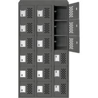 Assembled Lockerettes Clean Line Perforated Economy Lockers, 6 -tier, Bank of 3, 18" x 72" x 12", Steel O-Max