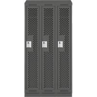 Clean Line Lockers, Bank of 3, 36" x 18" x 82", Steel, Charcoal, Rivet (Assembled), Perforated O-Max