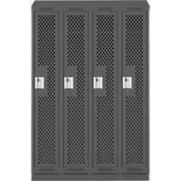 Clean Line Lockers, Bank of 4, 48" x 18" x 82", Steel, Charcoal, Rivet (Assembled), Perforated O-Max