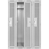 Clean Line Lockers, Bank of 4, 48" x 15" x 72", Steel, Grey, Rivet (Assembled), Perforated O-Max