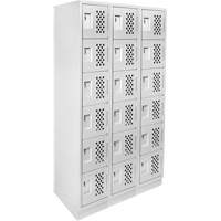 Assembled Lockerettes Clean Line Perforated Economy Lockers, 6 -tier, Bank of 3, 18" x 72" x 12", Steel O-Max