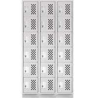 Assembled Lockerettes Clean Line Perforated Economy Lockers, 6 -tier, Bank of 3, 18" x 72" x 12", Steel O-Max
