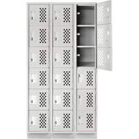Assembled Lockerettes Clean Line Perforated Economy Lockers, 6 -tier, Bank of 3, 18" x 72" x 12", Steel O-Max