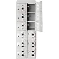 Assembled Lockerettes Clean Line Perforated Economy Lockers, 6 -tier, Bank of 2, 18" x 72" x 12", Steel O-Max