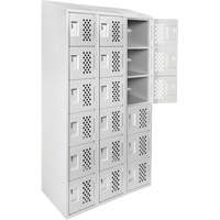 Assembled Lockerettes Clean Line Perforated Economy Lockers, 6 -tier, Bank of 3, 18" x 72" x 12", Steel O-Max