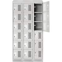 Assembled Lockerettes Clean Line Perforated Economy Lockers, 6 -tier, Bank of 3, 18" x 72" x 12", Steel O-Max