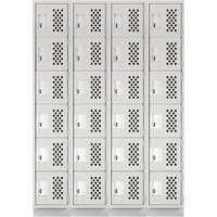 Assembled Clean Line Perforated Economy Lockers, 6 -tier, Bank of 4, 18" x 72" x 12", Steel O-Max