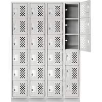 Assembled Clean Line Perforated Economy Lockers, 6 -tier, Bank of 4, 18" x 72" x 12", Steel O-Max