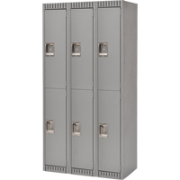 Lockers, 2 -tier, Bank of 3, 36" x 18" x 72", Steel, Grey, Knocked Down O-Max