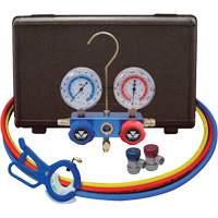 Automotive Manifold Gauge Set with Manual Couplers & 3-in-1 Side Mount Can Tap Valve O-Max
