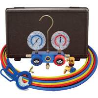 Dual Manifold Gauge Set with 3-in-1 Side Mount Can Tap Valve O-Max