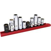 Jeu de douilles chrom&eacute;es avec rail, 10 Morceaux, Prise de 1/4"/3/8" O-Max