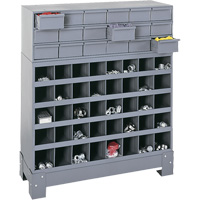 Unité de stockage modulaire pour petites pièces, Acier, 18 tiroirs, 33-3/4" x 12-1/4" x 40-1/2", Gris FN374 | O-Max
