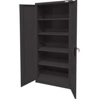 Storage Cabinet, Steel, 4 Shelves, 66" H x 30" W x 15" D, Black O-Max