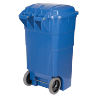 Roll Out Recycling Bin, Curbside, Polyethylene, 65 US gal. O-Max