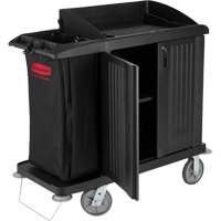 Chariot compact pour l'entretien ménager de bureau avec portes, 49" x 22" x 50", Plastique, Noir JO353 | O-Max