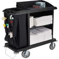 Chariot compact pour l'entretien ménager de bureau avec portes, 49" x 22" x 50", Plastique, Noir JO353 | O-Max