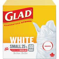 Small 25L Unscented Garbage Bags, Regular, 20" W x 20" L, White O-Max