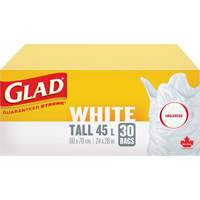 Tall 45L Unscented Garbage Bags, Regular, 24" W x 28" L, White O-Max
