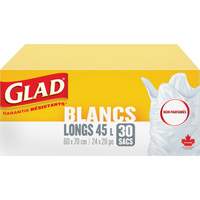 Tall 45L Unscented Garbage Bags, Regular, 24" W x 28" L, White O-Max