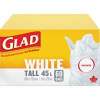 Sacs &agrave; ordures hauts 45 L sans parfum, R&eacute;gulier, 24" la x 28" lo, Blanc O-Max