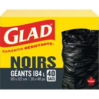 Sacs &agrave; ordures 184 L, R&eacute;gulier, 35" la x 48" lo, Noir O-Max