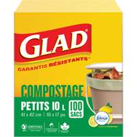 Small Compostable Bags, Regular, 17" L x 16" W, Brown, 10 L (3 Gal.) Capacity O-Max