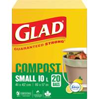 Small Compostable Bags, Regular, 17" L x 16" W, Brown, 10 L (3 Gal.) Capacity O-Max