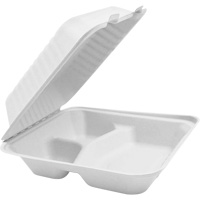 Compostable Hinged Food Containers with Compartments, Bagasse, Square O-Max