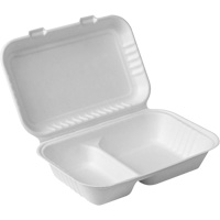 Compostable Hinged Food Containers with Compartments, Bagasse, Rectangular O-Max