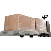 Fully Powered Electric Pallet Truck With  Stand-On Platform, 4500 lbs. Cap., 96" L x 30" W O-Max