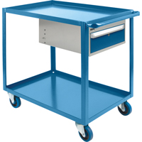Chariots &agrave; tablettes avec tiroir, 1200 lb Capacit&eacute;, Acier, 24" x la, 36" x ha, 39" p, Roues en Caoutchouc, Enti&egrave;rement soud&eacute;, 1 tirroirs O-Max